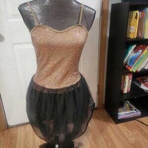 Sparkling Gold & Dark Forest Green Bubble Skirt Dance Costume